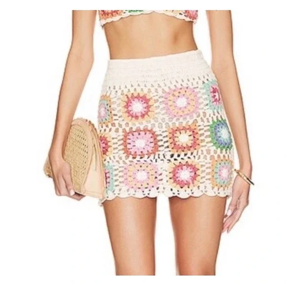 Beach Riot | Hudson Patchwork Crochet Mini Skirt Desert Sunrise Medium Boho - Picture 3 of 10
